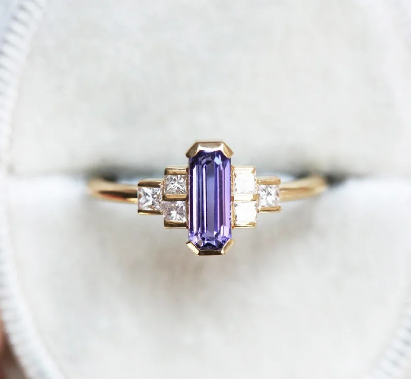 Organic shape engagement rings-Luisa Art Deco Sapphire Diamond Ring