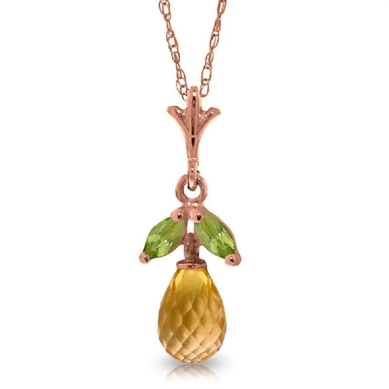 Oval gem necklaces-14K Rose Gold Citrine & Peridot Necklace Certified