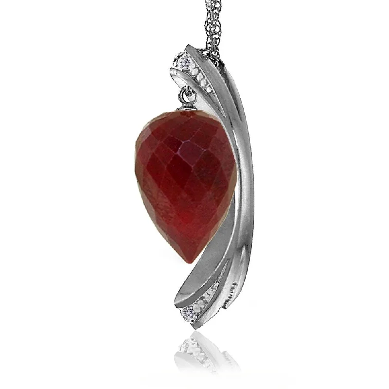 Mystic eye necklaces-14K Solid White Gold Necklace withDiamonds & Briolette Pointy Drop Dyed Ruby