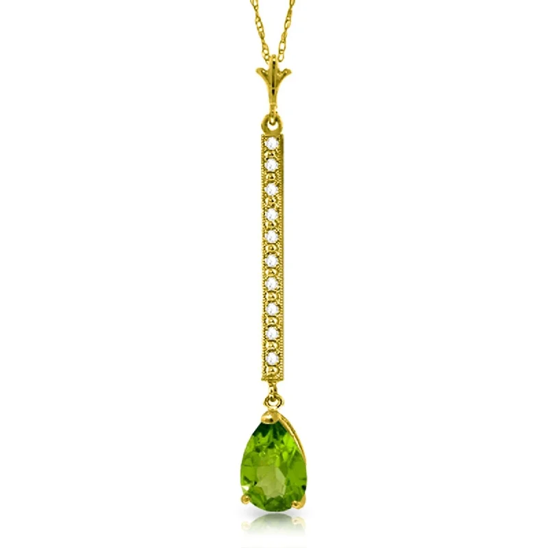 Retro photo necklaces-1.8 Carat 14K Solid Gold Dream Natural Peridot Diamond Necklace