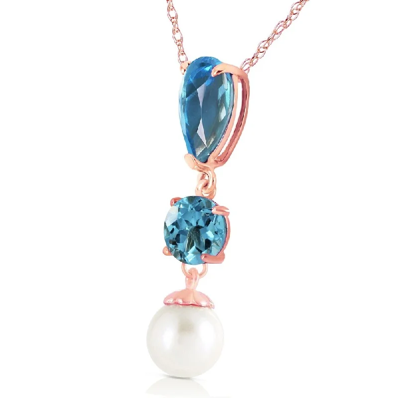 Elegant design necklaces-5.25 CTW 14K Solid Rose Gold Necklace Blue Topaz pearl