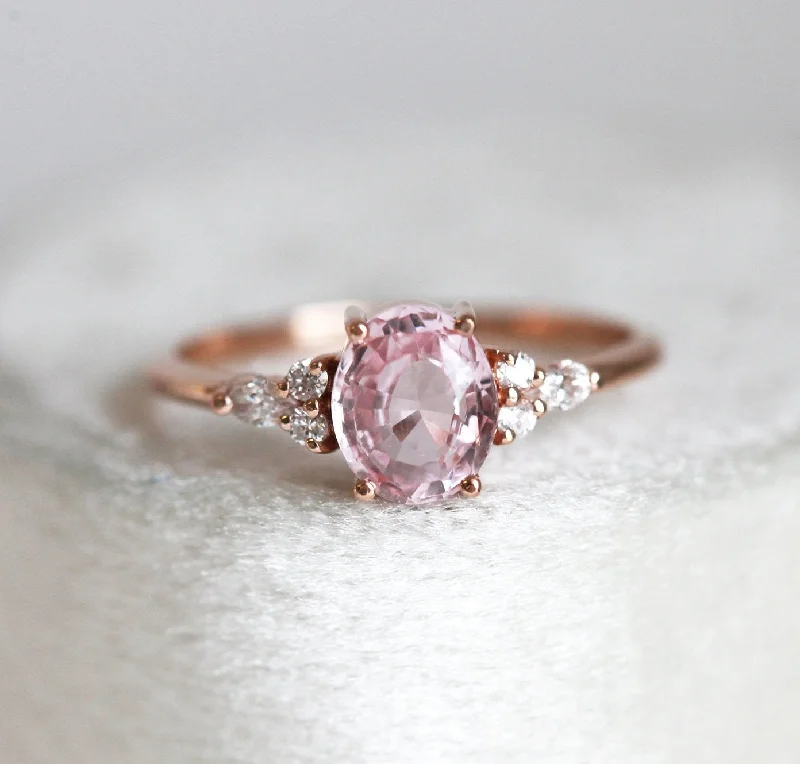 Subtle accent engagement rings-Evelyn Peach Sapphire Diamond Ring