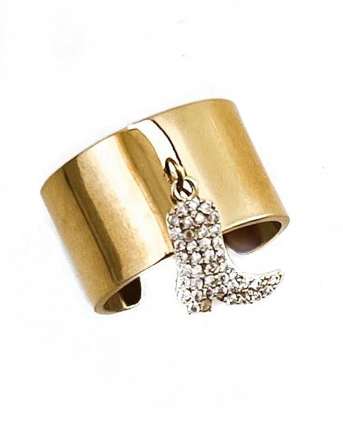 Crystal-twisted rings-Howdy Boot Charm Ring