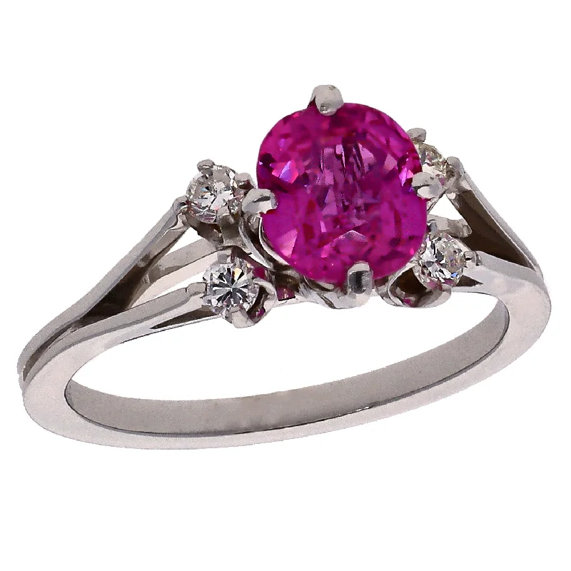 Full moon engagement rings-18K White Gold Oval Pink Sapphire & Diamond Ring