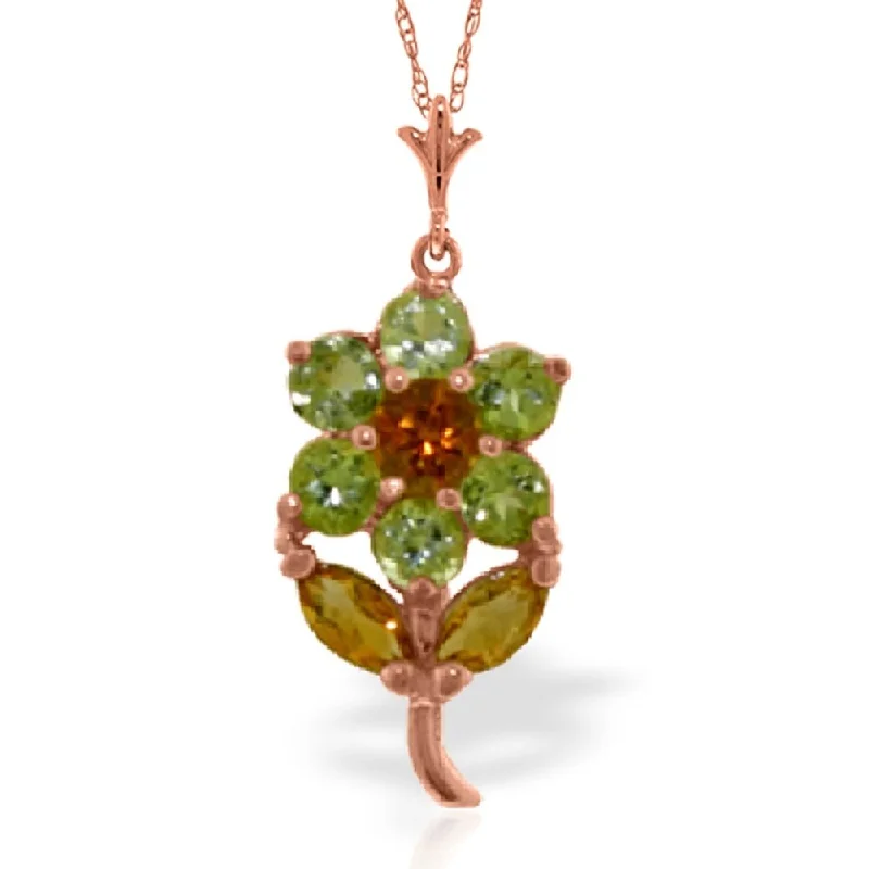 Spring clasp necklaces-1.06 Carat 14K Rose Gold Flower Necklace Peridot Citrine