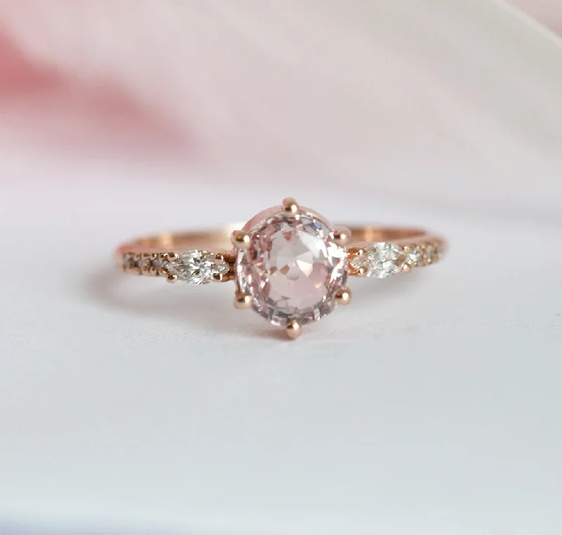 Halo topaz engagement rings-Lola Peach Sapphire Diamond Ring