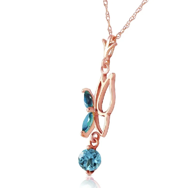 Aged medallion necklaces-14K Solid Rose Gold Butterfly Necklace with Blue Topaz