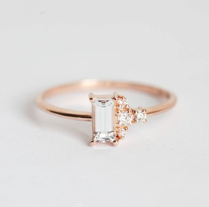 Layered band engagement rings-Angelique White Sapphire Diamond Ring