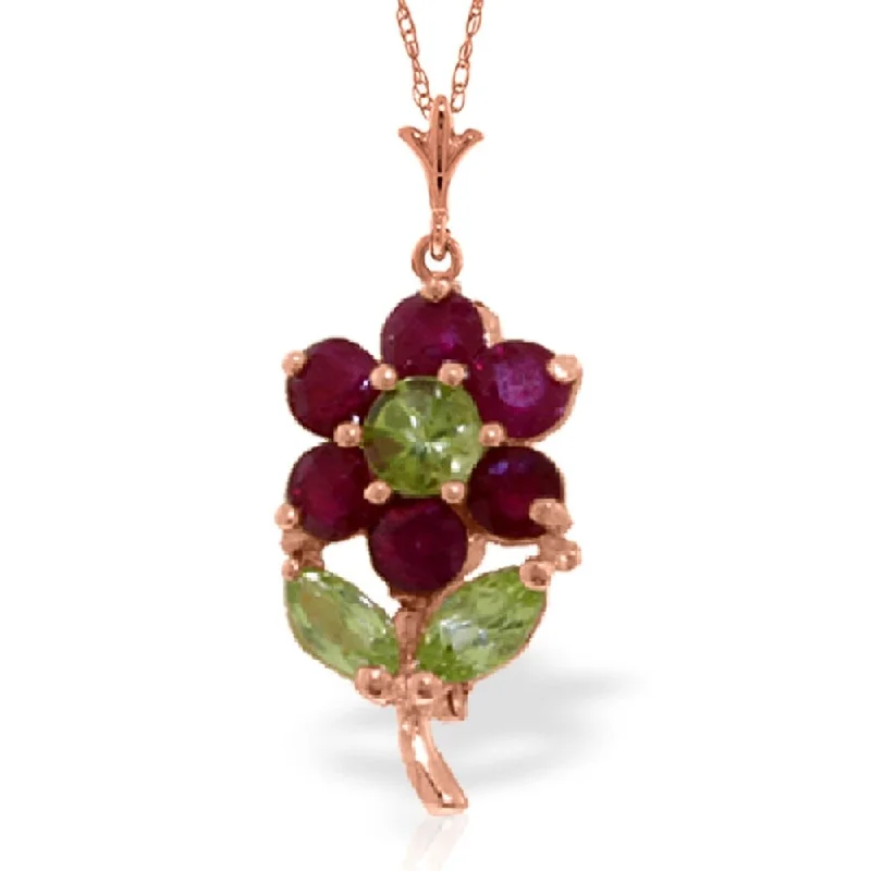 Braided link necklaces-1.06 Carat 14K Rose Gold Flower Necklace Ruby Peridot