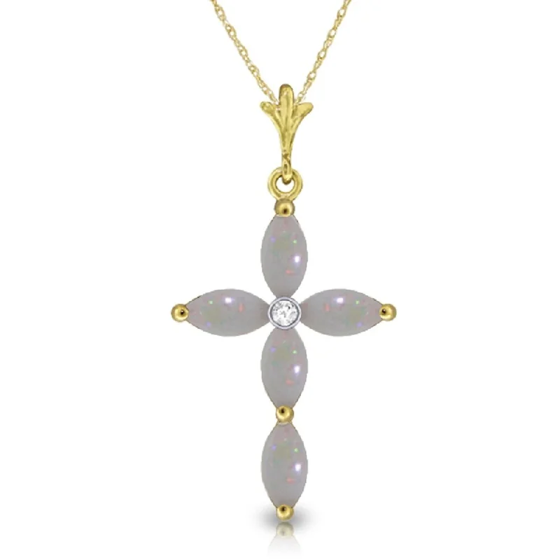 Multi-strand necklaces-0.69 Carat 14K Gold Necklace Natural Diamond Opal