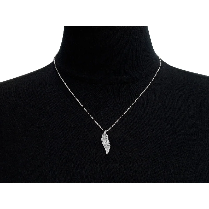 Rustic silver necklaces-Marquee 1/10 Carat TW Natural Rose Cut Diamond Leaf Necklace With 18 Inch Chain