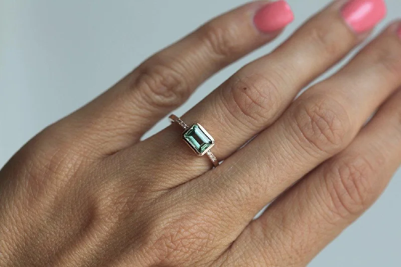 Spiral gem engagement rings-Green Tourmaline Ring, Pave Diamond Ring