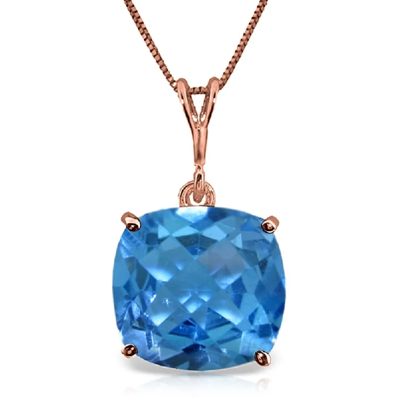 Slanted design necklaces-3.6 Carat 14K Rose Gold Necklace Natural Checkerboard Cut Blue Topaz