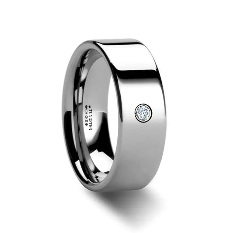 Vibrant enamel engagement rings-BRISTOL Flat Polished Tungsten Diamond Ring - 6mm