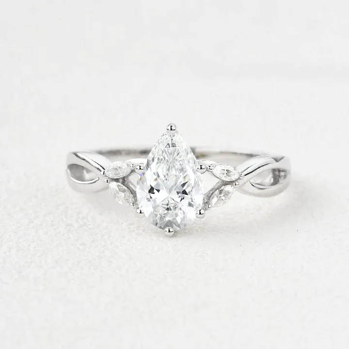 Organic shape engagement rings-1.0ct Pear Shaped Lab Grown Diamond Ring