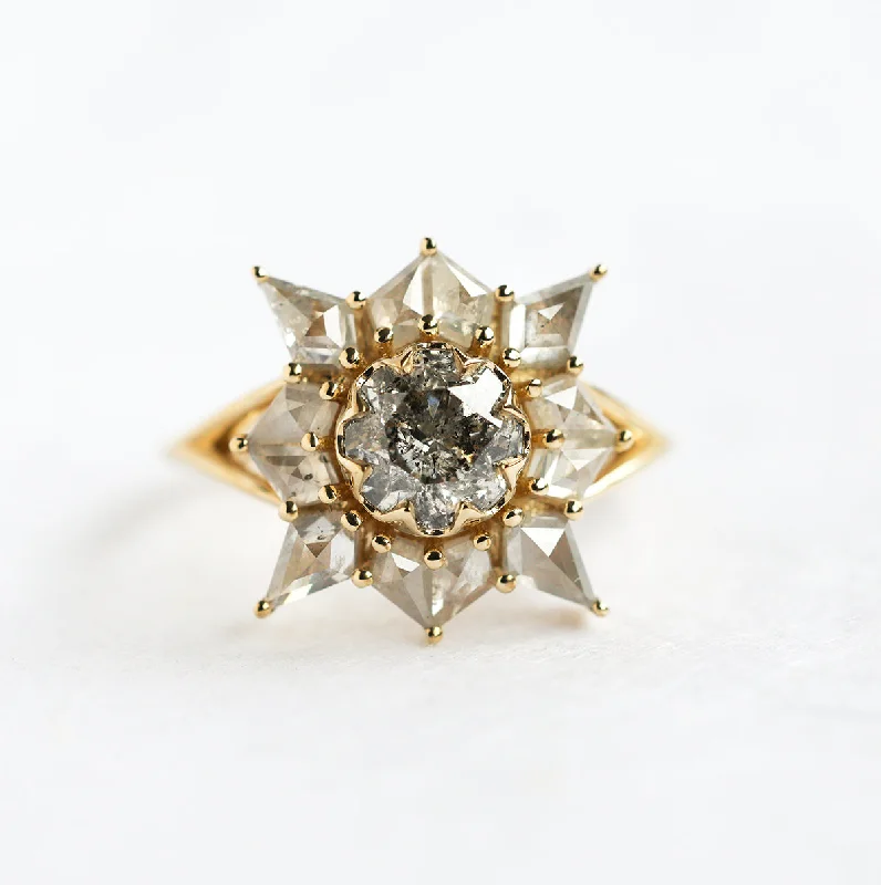 Hammered gold engagement rings-Ottilie Round Salt and Pepper Diamond Ring