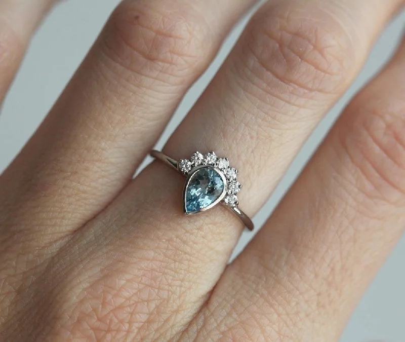 Radiant star engagement rings-Aquamarine Ring, Diamond Ring