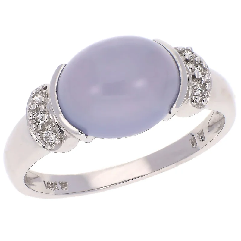 Open frame engagement rings-14K White Gold Chalcedony and Diamond Ring