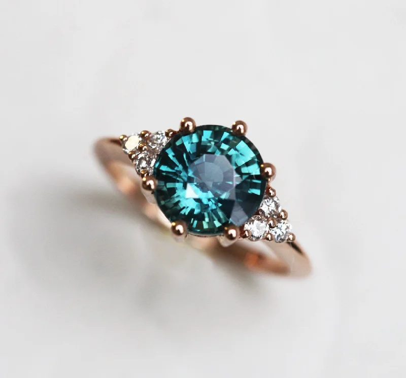 Woven cord engagement rings-Tessa Teal Sapphire Diamond Ring