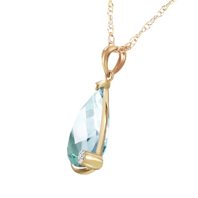 Victorian style necklaces-14K Solid Gold Necklace with Briolette Checkerboard Cut Blue Topaz & Diamond